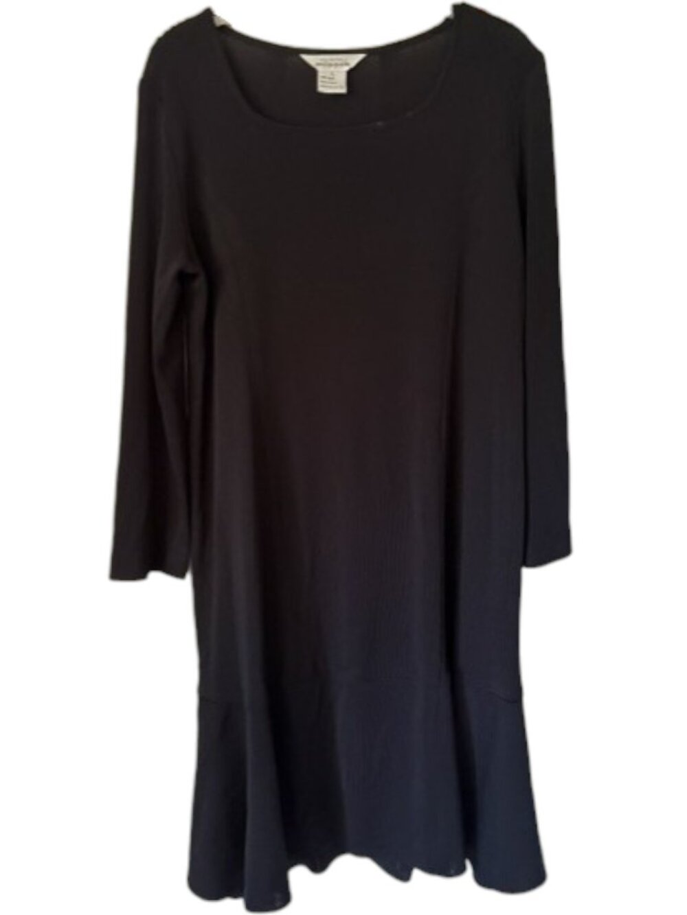 Exclusively Misook Flounce Hem Long Sleeved A-Line Dress - Black - L